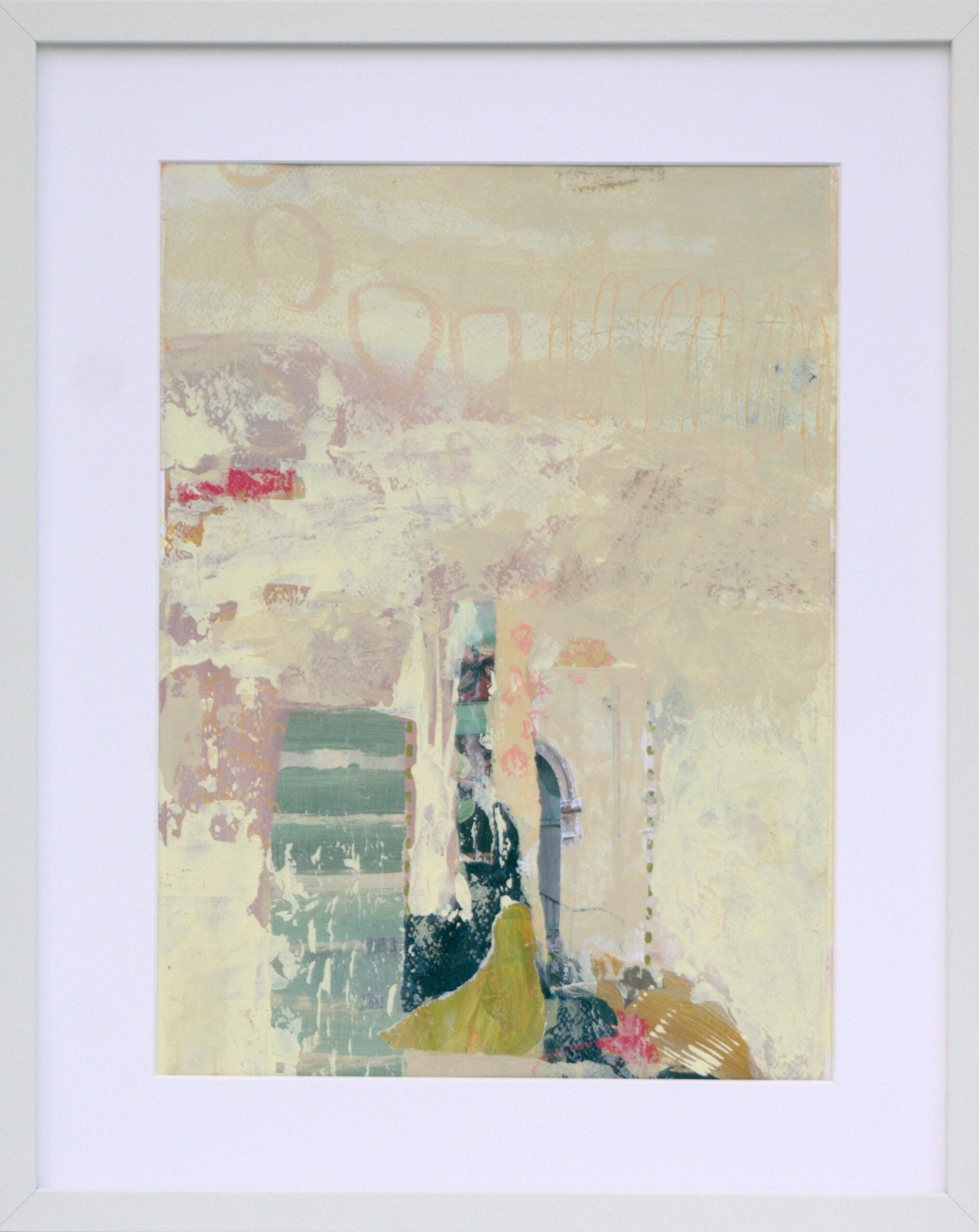 Through Obstacles_Cez prekážky_ 2024, mixed media on watercolor paper_ framed_ 48 x 58 cm _ 18,9 x 22,8 in